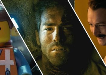 From L to R: Taron Egerton as Henk Rogers, Ryan Reynolds as Paul Conroy, and Emmitt voiced by Chris Pratt