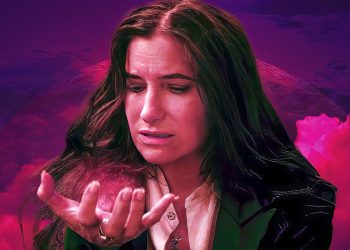 Kathryn Hahn looking at magic in the palm of her hand in a custom image for Agatha All Along